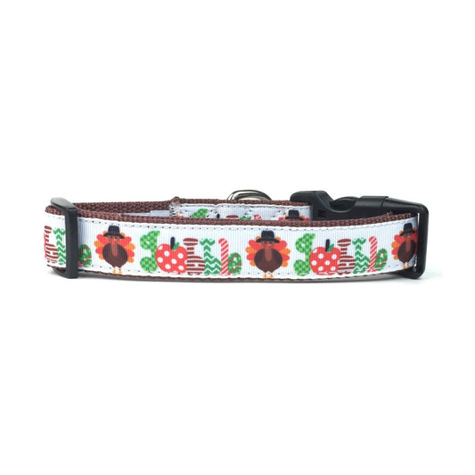 Midlee Medium Gobble Thanksgiving Nylon Ribbon Dog Collar