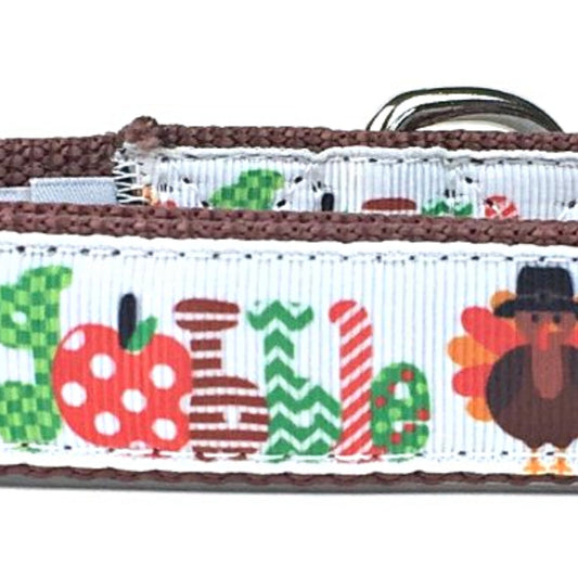 Midlee Medium Gobble Thanksgiving Nylon Ribbon Dog Collar