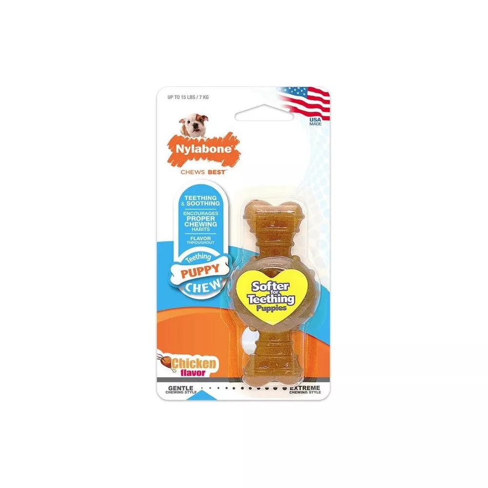 Nylabone Puppy Chew Textured Ring & Bone - Chicken Flavor- Petite