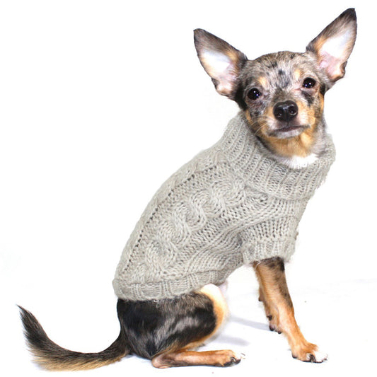 Hip Doggie Angora Cable Knit Sweater - Sand (X-Large)