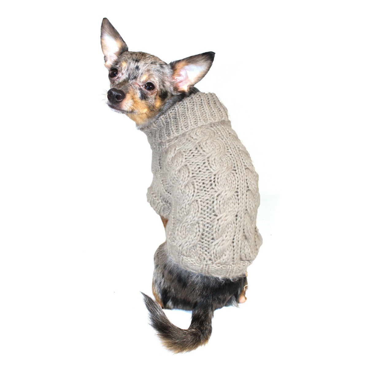 Hip Doggie Angora Cable Knit Sweater - Sand (X-Large)