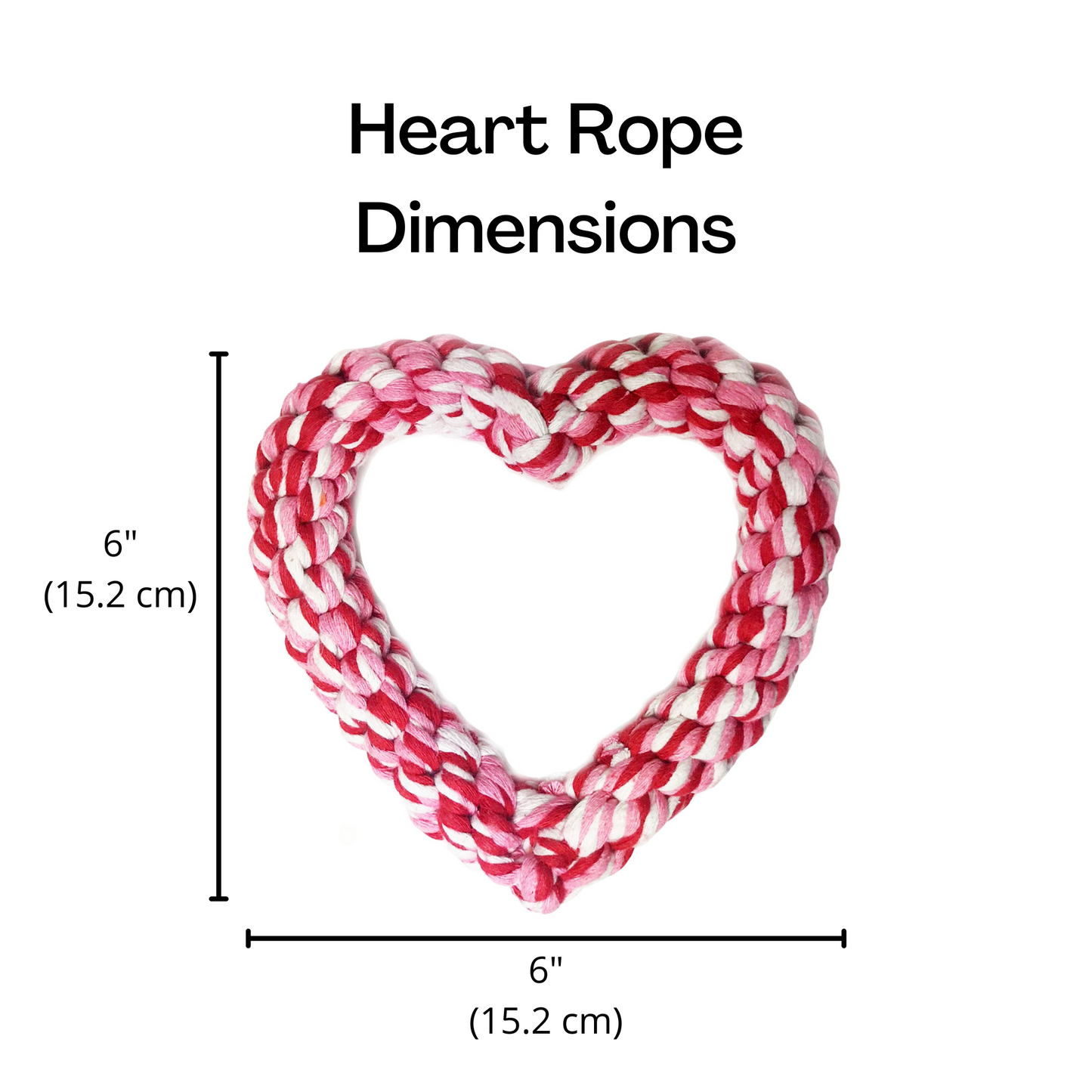 Midlee Valentine's Heart Rope Dog Toy (6" x 6")- Pink, Red, White Cotton Chew Gift