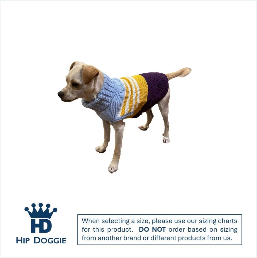 Hip Doggie Light Blue / Purple Color Block Dog Sweater- Large