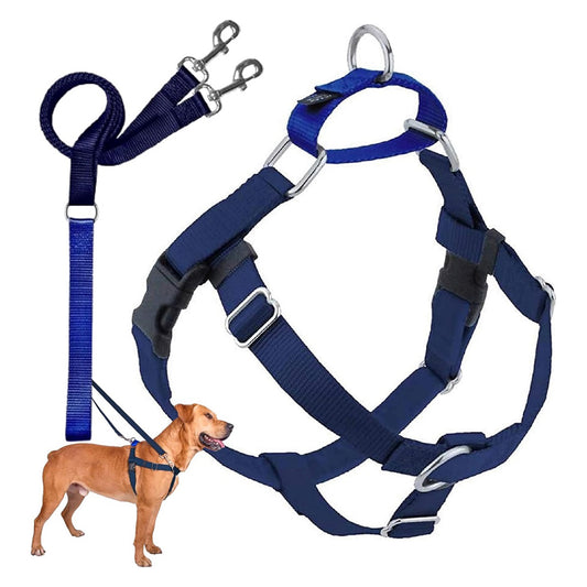 2 Hounds Design Freedom No Pull Dog Harness, Adjustable Harness and Leash Set, Easy Walking & Comfortable Control, Fits Small, Medium & Large Dogs, Solid Colors, Made in USA, 5/8" XS, Navy