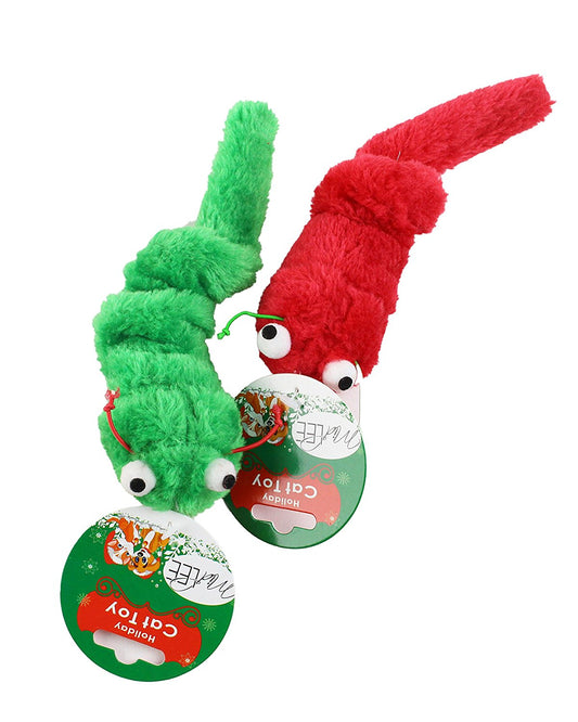 Midlee Vibrating Christmas Caterpillar Cat Toy- 2 Pack