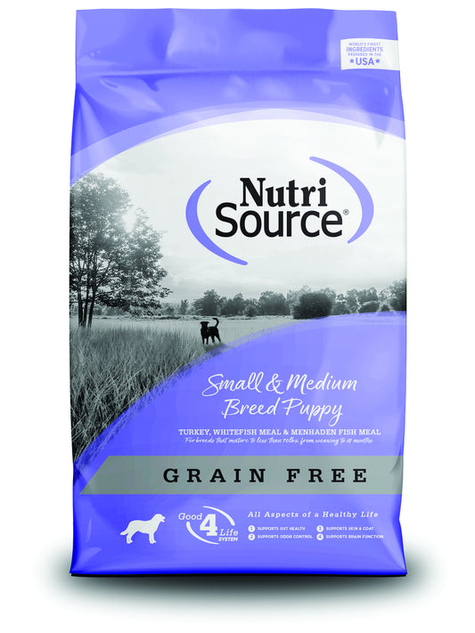 NutriSource Small Medium Breed Grain Free Made with Turkey, Whitefish and Menhaden Fish Meal Dog Food - 30LB