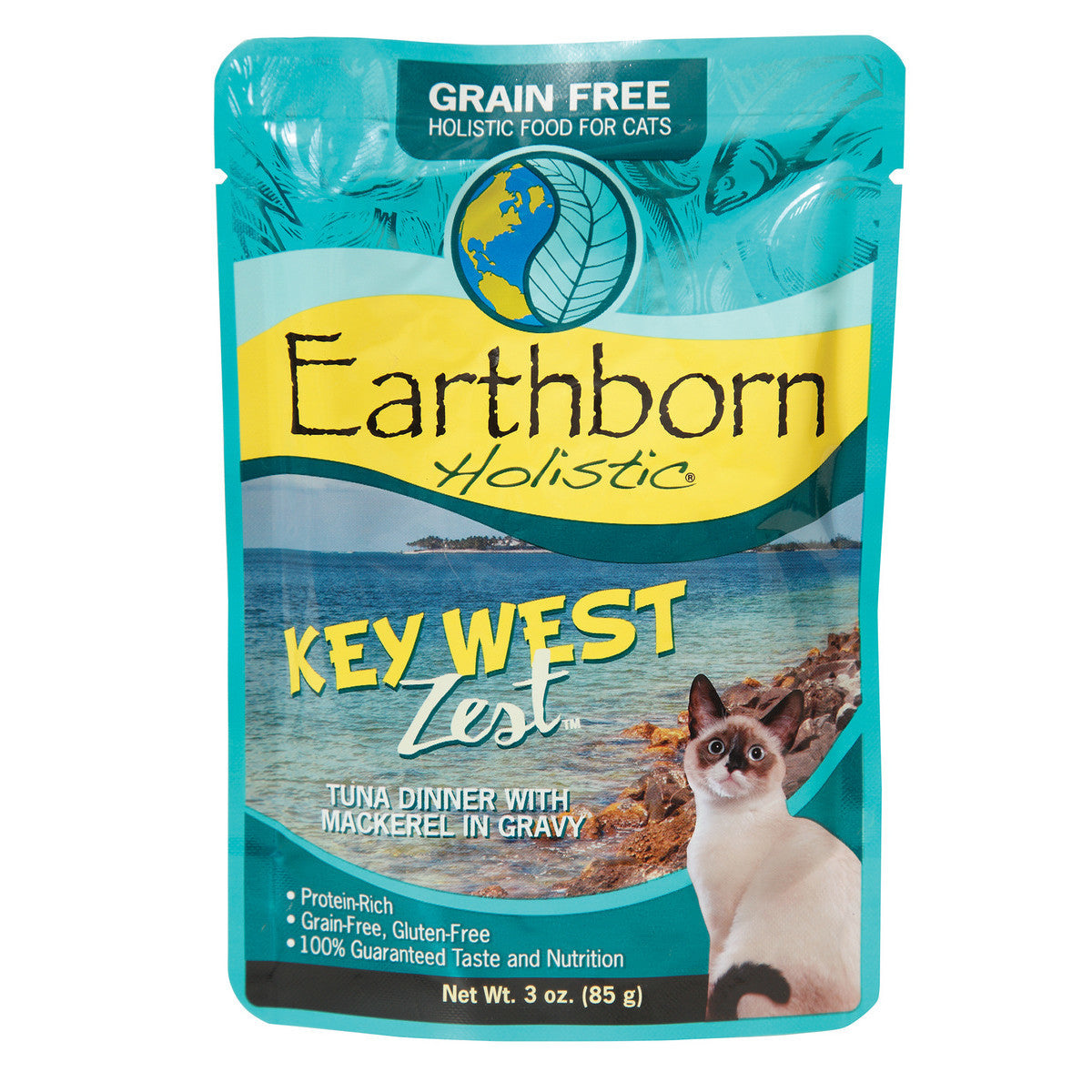 Earthborn Holistic Key West Zest with Tuna & Mackerel Gravy Grain-Free Wet Cat Food Pouches - (3 oz) Pack of 24