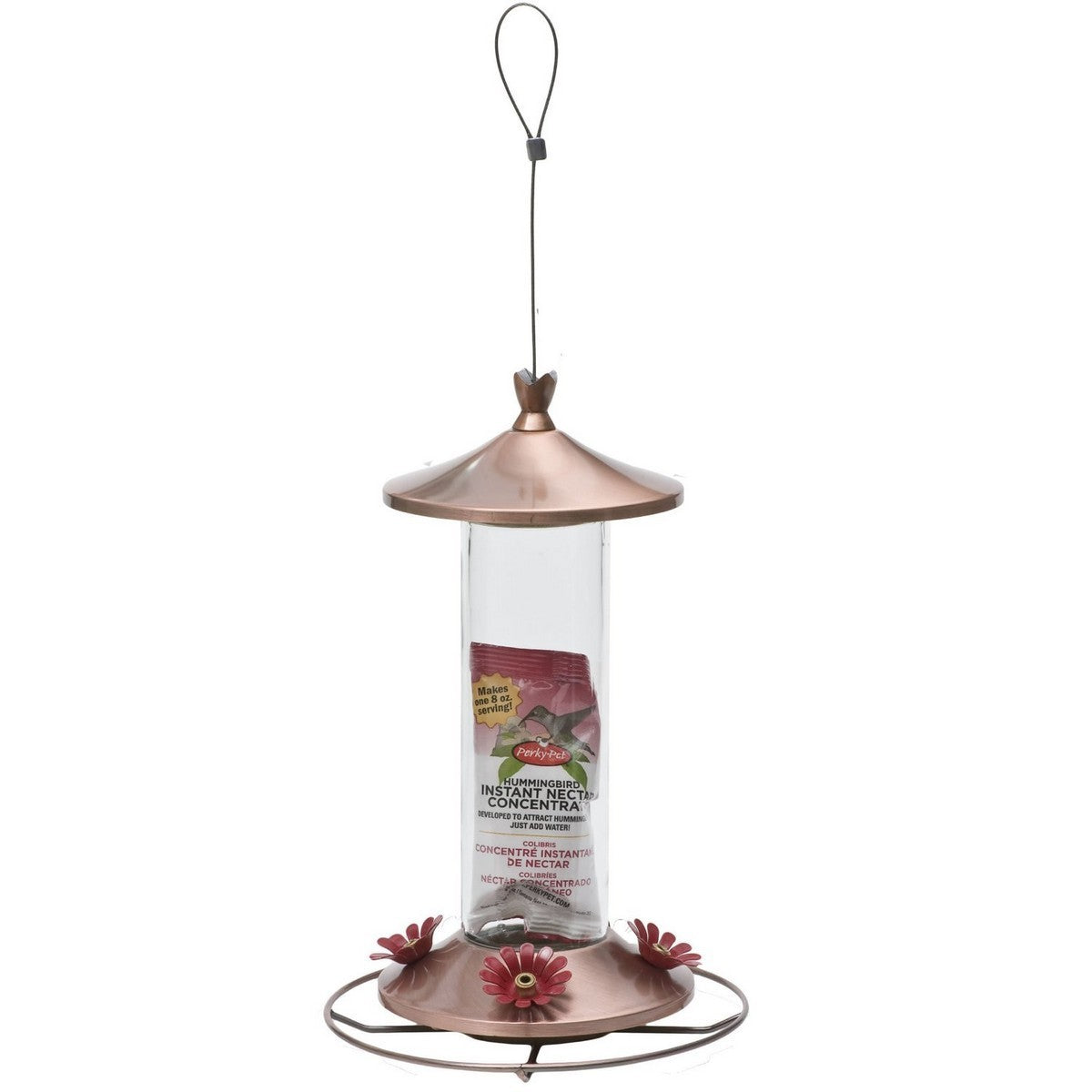 Perky Pet Copper Brushed Metal And Glass Hummingbird Feeder - 12 oz