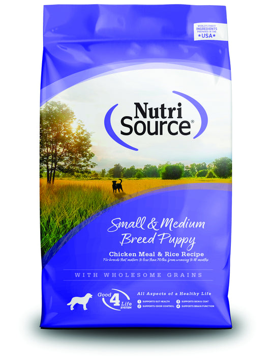 NutriSource Small & Medium Breed Made with Chicken Meal and Rice with Wholesome Grains Dry Dog Food - 5LB