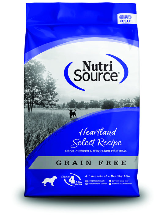 NutriSource Grain-Free Heartland Select Made with Bison, Chicken and Menhaden Fish Meal Dry Dog Food - 30LB