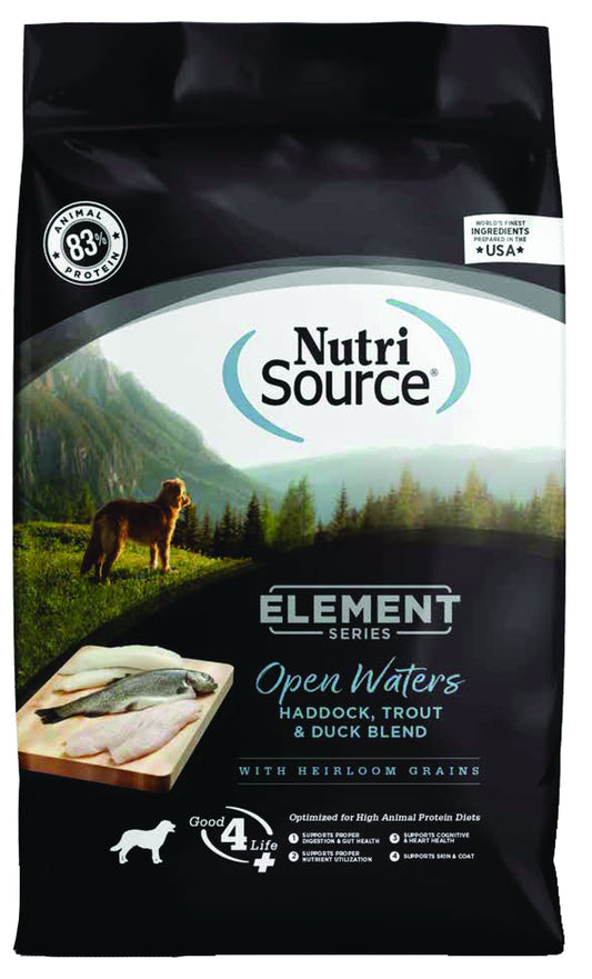 NutriSource Element Series Open Waters Haddock, Trout and Duck with Heirloom Grains Dog Food - 24LB