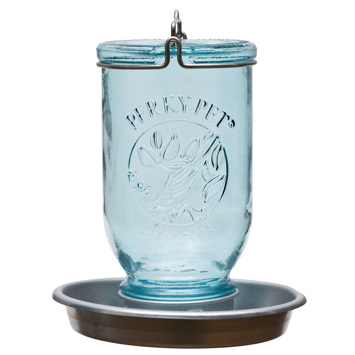 Perky Pet Mason Jar Wild Bird Decorative Glass Waterer - Blue (32 oz)