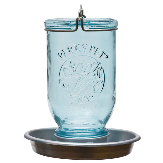 Perky Pet Mason Jar Wild Bird Decorative Glass Waterer - Blue (32 oz)