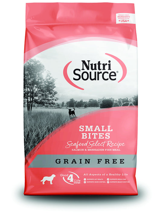 NutriSource Seafood Select Grain-Free Small Bites Made with Salmon and Menhaden Fish Meal Dry Dog Food - 15LB