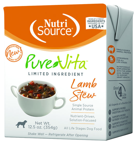 NutriSource PureVita Grain Inclusive Lamb Stew Flakes Tetra Pak Wet Dog Food - 12.5 oz