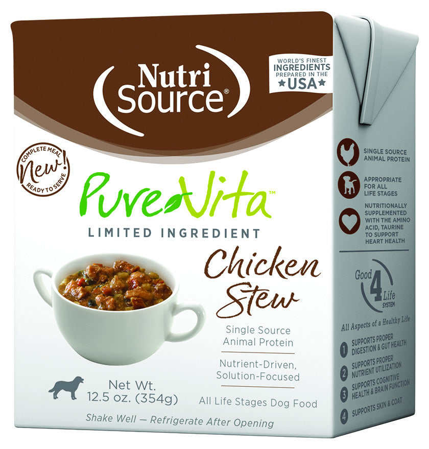 NutriSource PureVita Grain Inclusive Chicken Stew Flakes Tetra Pak Wet Dog Food - 12.5 oz