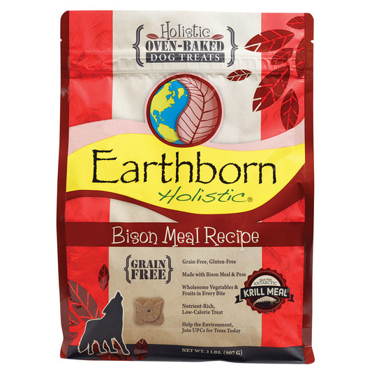 Earthborn Holistic Bison Meal Recipe Grain-Free Oven Baked Biscuits Dog Treats - 2 lbs