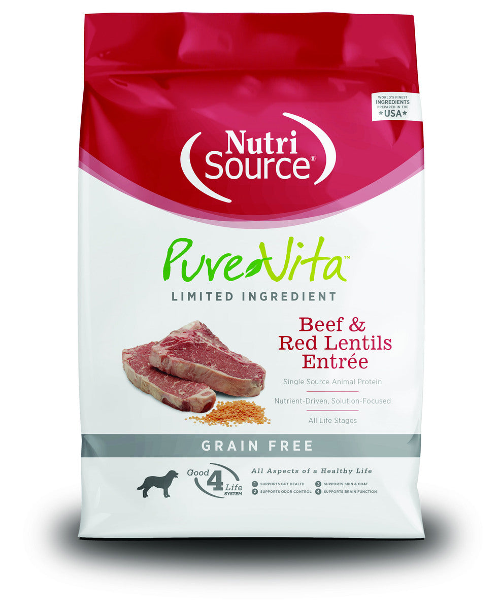 NutriSource PureVita Grain Free Beef & Red Lentils Entree Dry Dog Food - 25 lbs