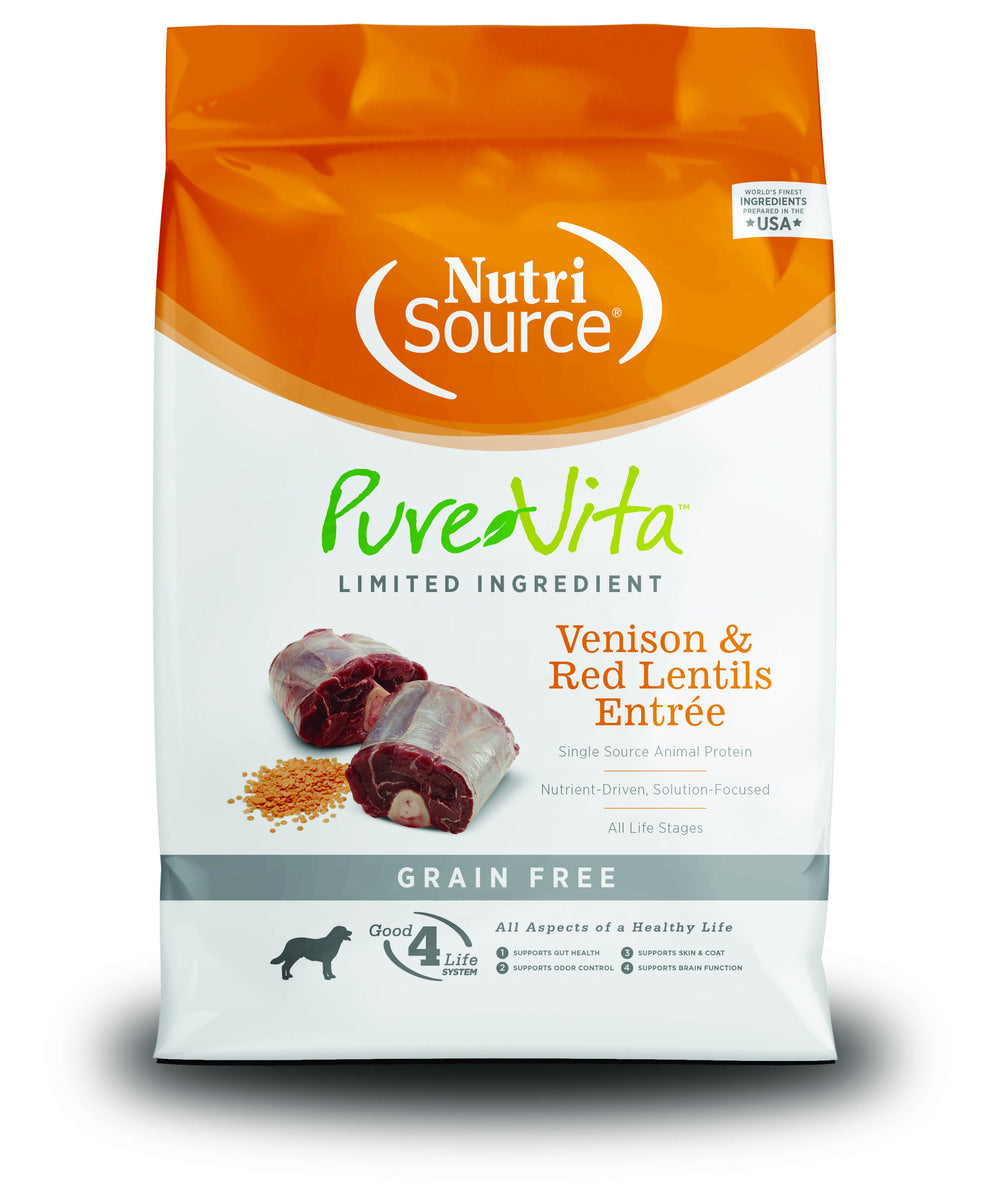 NutriSource PureVita Grain Free Venison & Red Lentils Entree Dry Dog Food - 15 lbs