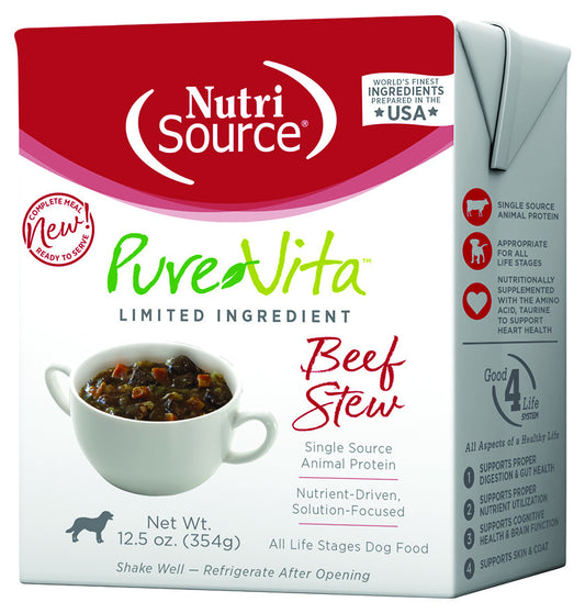 NutriSource PureVita Grain Inclusive Beef Stew Flakes Tetra Pak Wet Dog Food - 12.5 oz