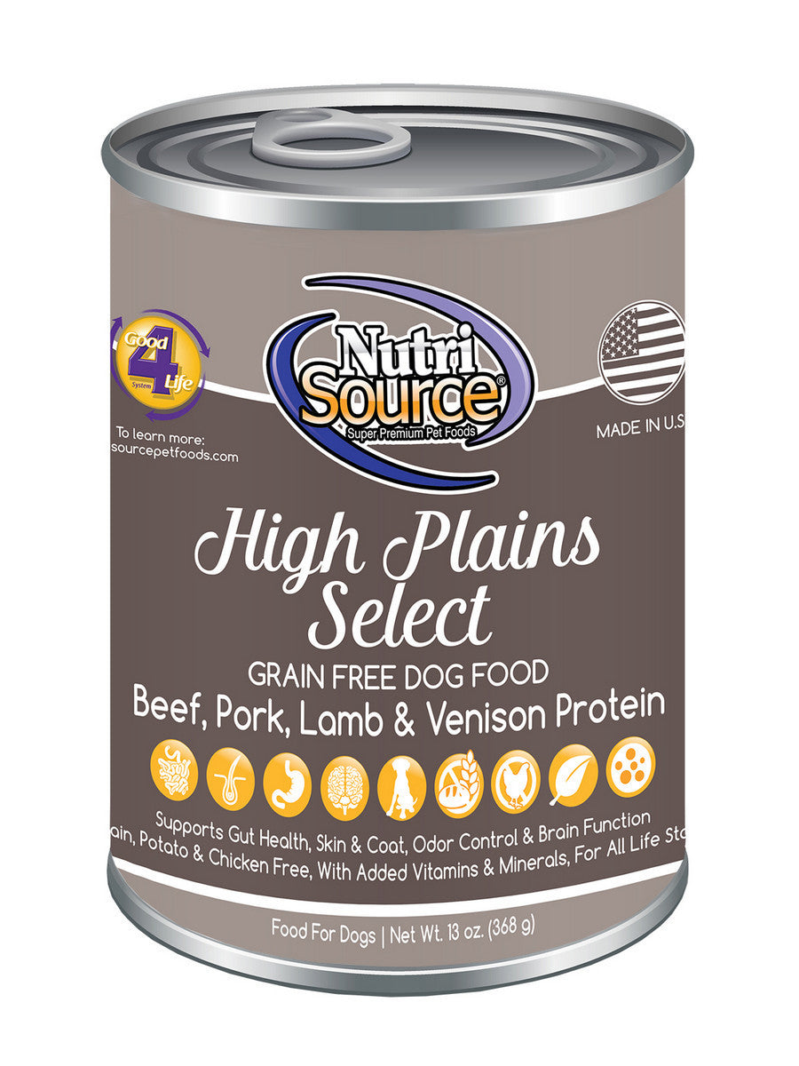 NutriSource Grain Free High Plains Select Beef, Pork, Lamb & Venison Canned Dog Food - 13 oz- Pack of 12