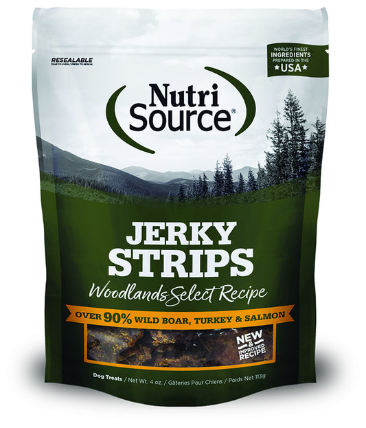 NutriSource Woodlands Select Wild Boar, Turkey & Salmon Jerky Strips Dog Treats - 4 Oz