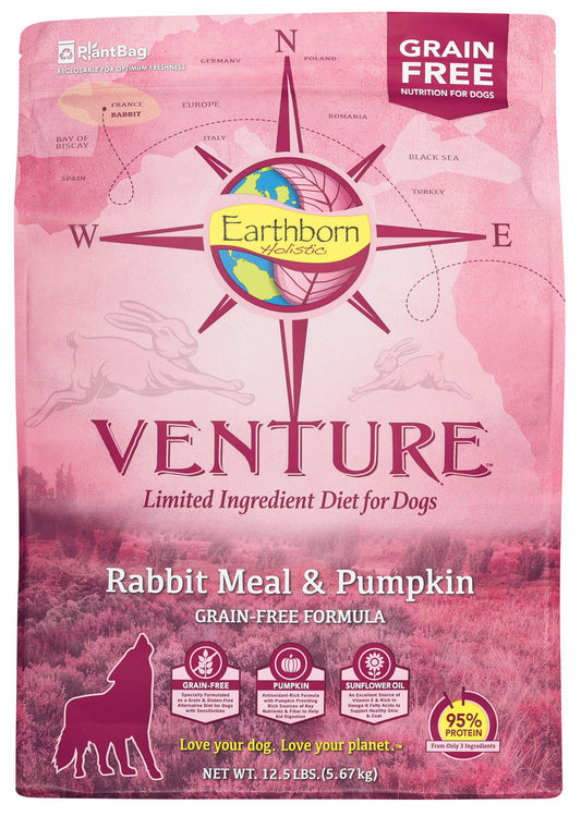 Earthborn Holistic Venture Grain Free Rabbit Meal & Pumpkin Dry Dog Food-12.5 lbs