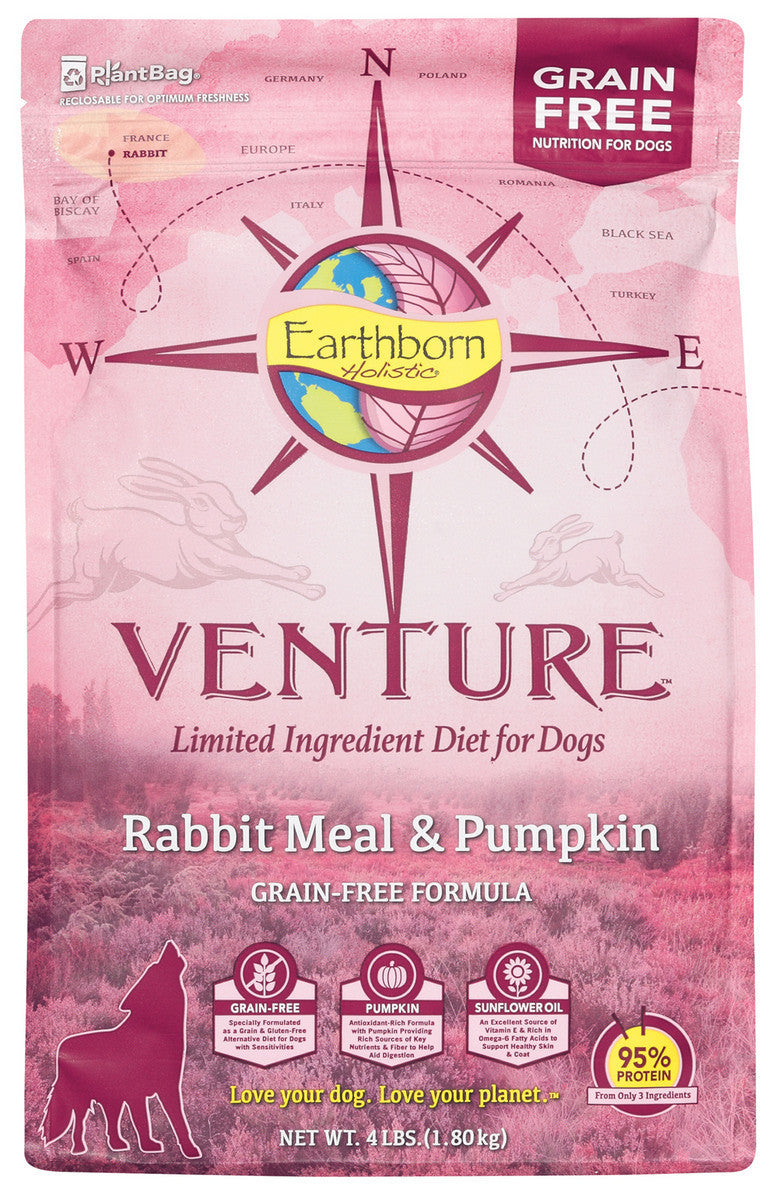 Earthborn Holistic Venture Grain Free Rabbit Meal & Pumpkin Dry Dog Food-4 lbs