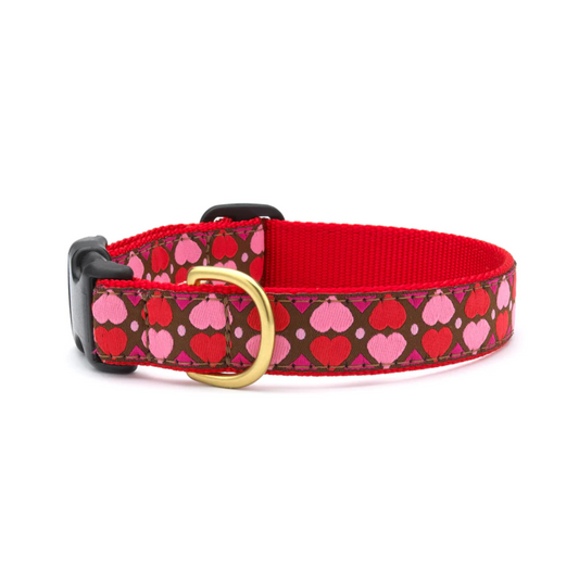 Up Country Valentine and Hearts Pattern Dog Collar Large 1 Inch Wide- All Hearts