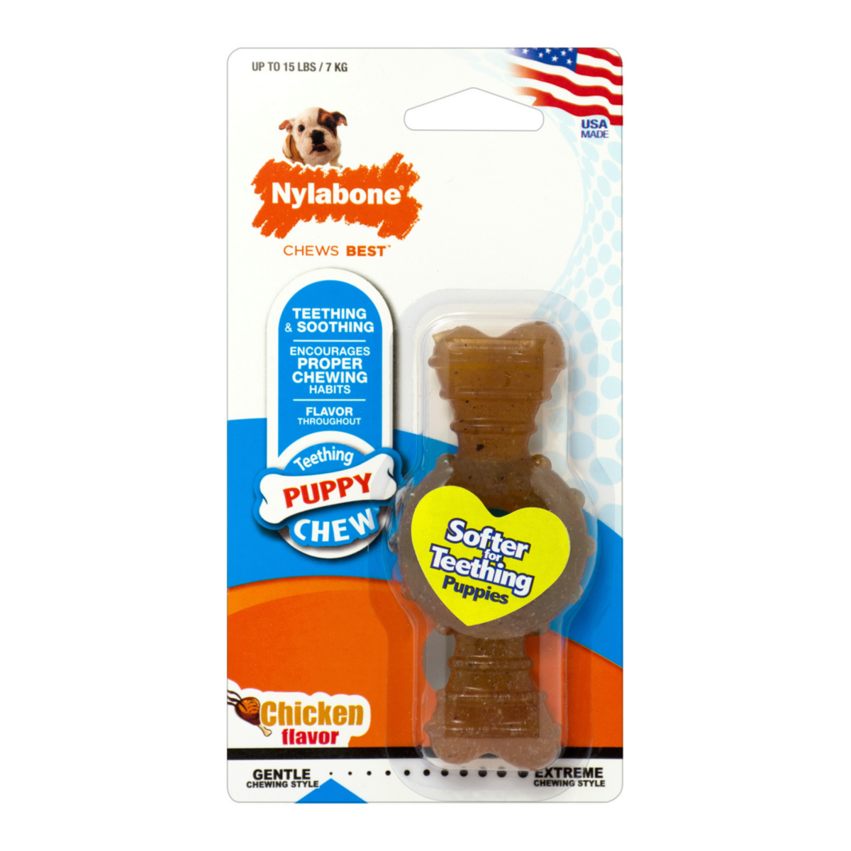 Nylabone Puppy Chew Textured Ring & Bone - Chicken Flavor- Petite