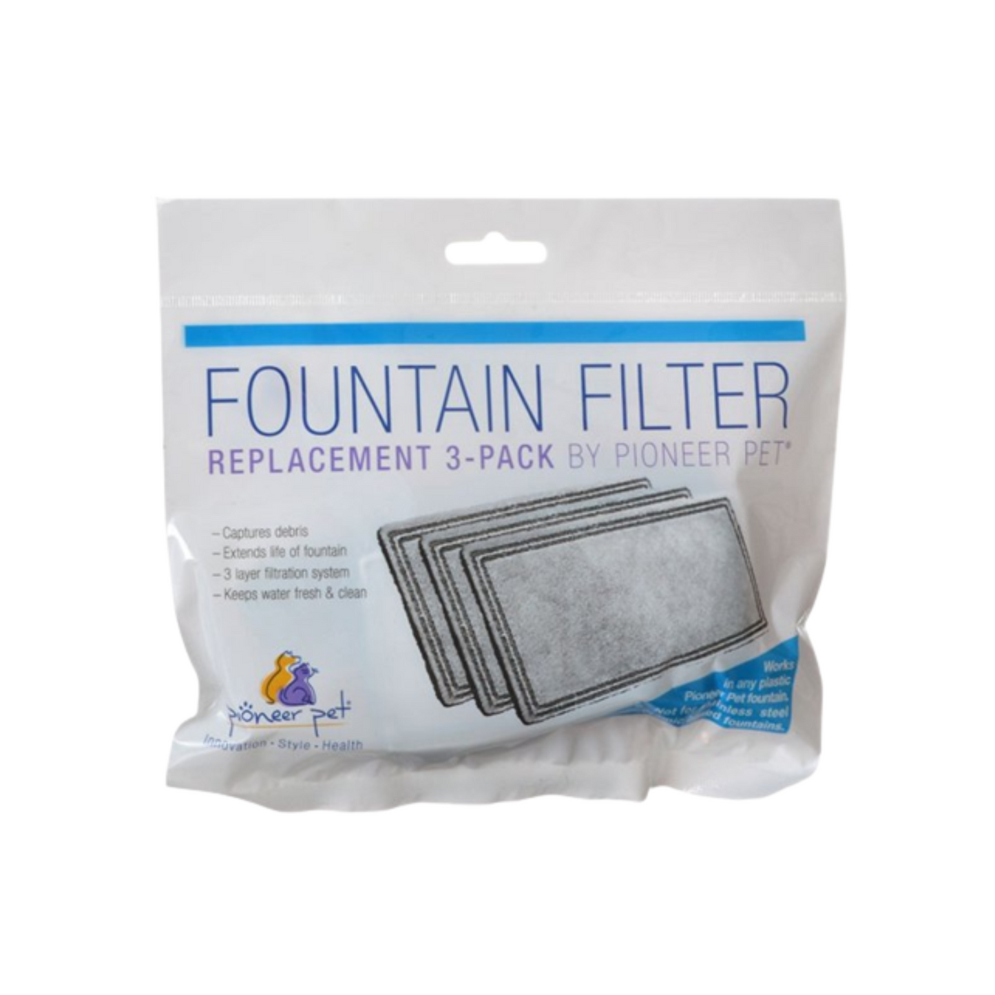 Pioneer Pet 3 Pack of Replacement Filters for Plastic Fountains, 3 Filters Per Pack