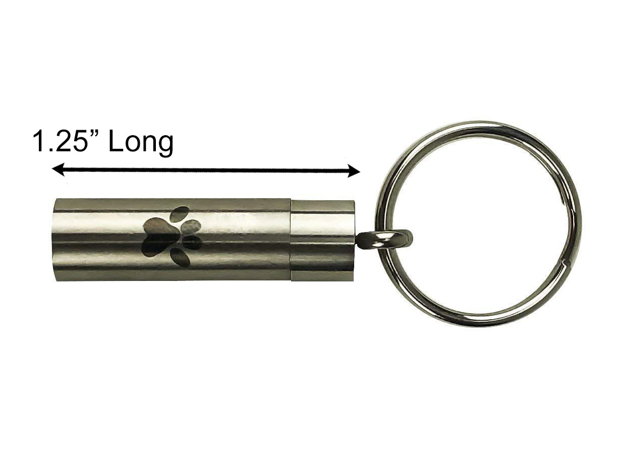 Midlee Urn Key Chain for Dog's Ashes - Stainless with Black Paw Print