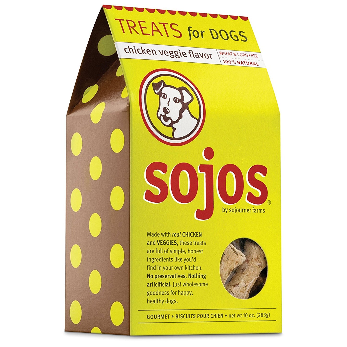 Sojos Crunchy Natural Dog Treats, Chicken Veggie, 10-Ounce Box