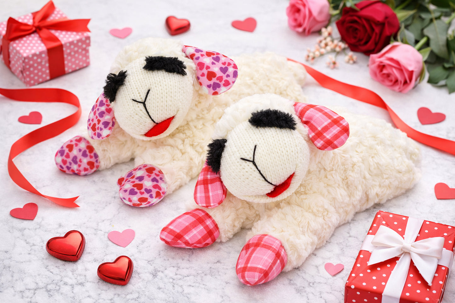 Multipet Valentine's Plaid Lamb Chop Plush Dog Toy 10.5”