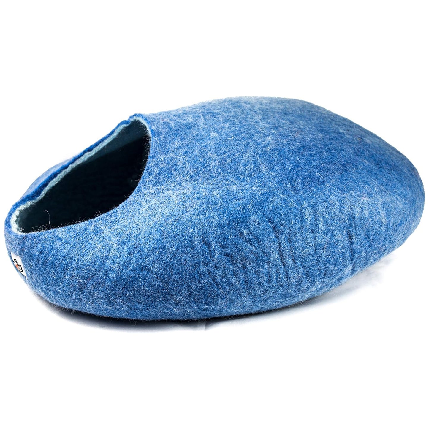 Yeti Pet Cave Pet Bed for Cats and Small Dogs, 100% New Zealand Wool, Blue