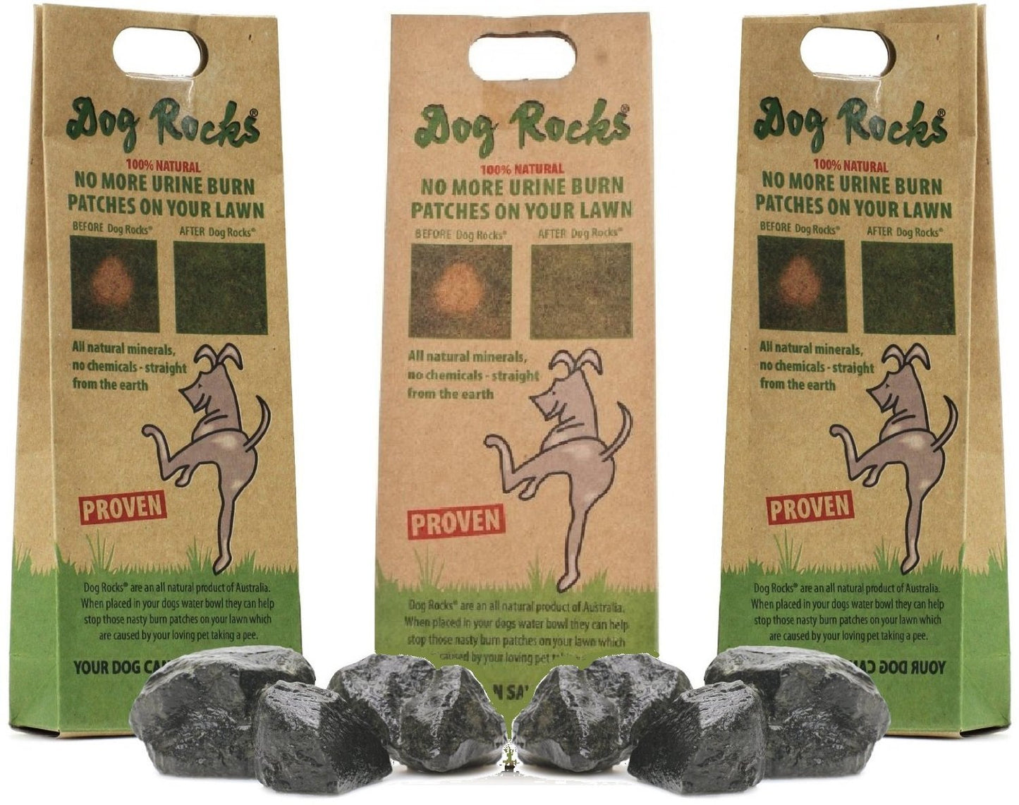 Dog Rocks - 100% Natural Grass Burn Prevention - Prevents Lawn Urine Stains - Three Small Bags - 6 Month Supply