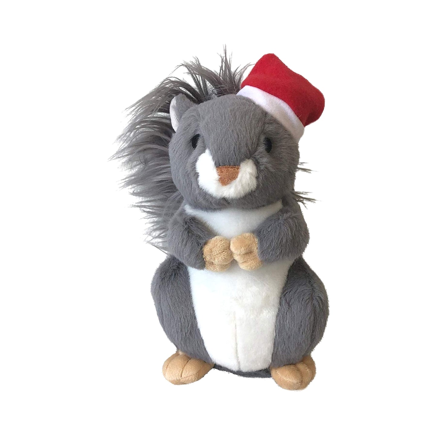 Midlee Christmas Squirrel Plush Furry Tail Large Dog Toy with Santa Hat - 9"- Squeaker Stuffed Holiday Gift