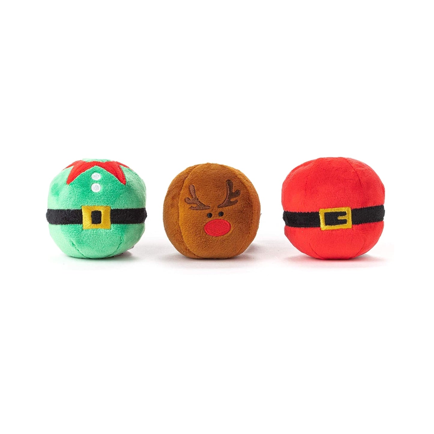 Midlee Christmas Plush Dog Balls- Pack of 6 Reindeer, Santa, Elf