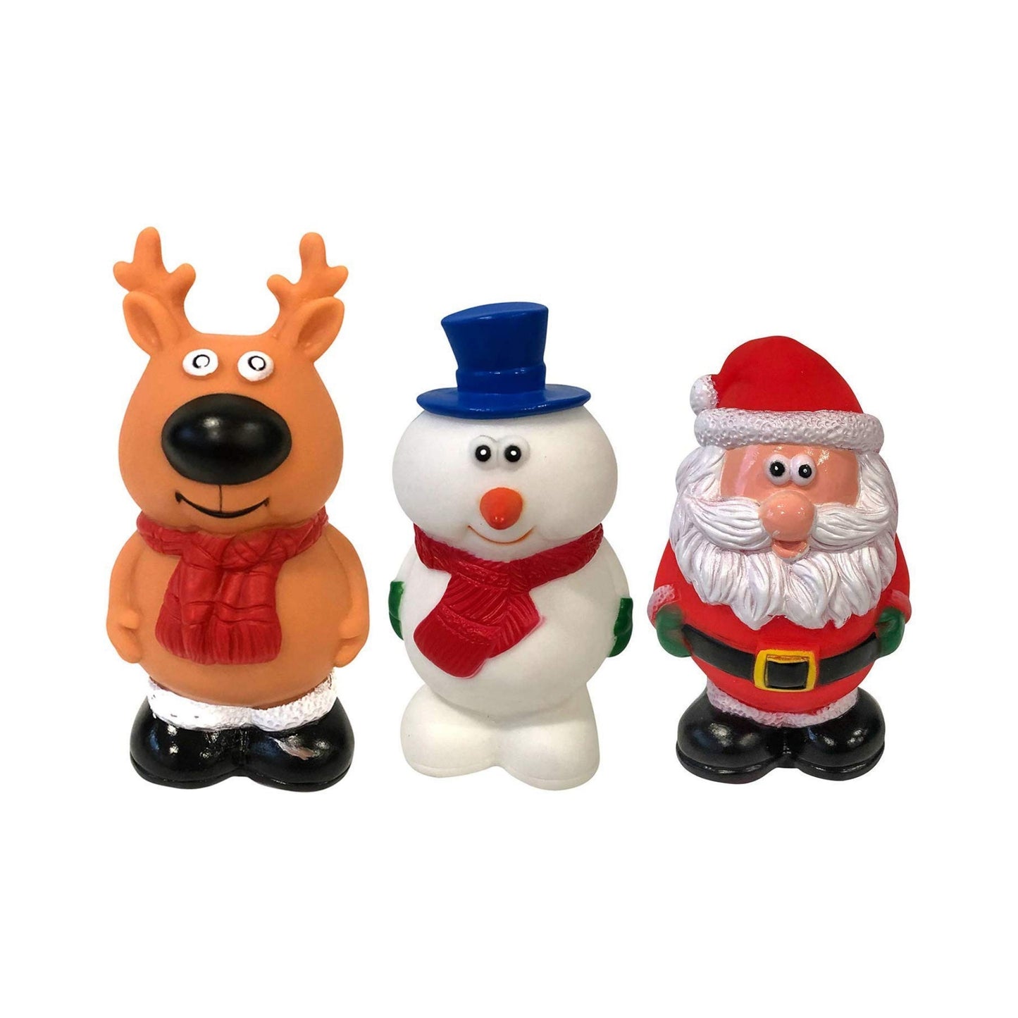 Midlee Vinyl Christmas Dog Toy Set- Santa, Reindeer & Snowman