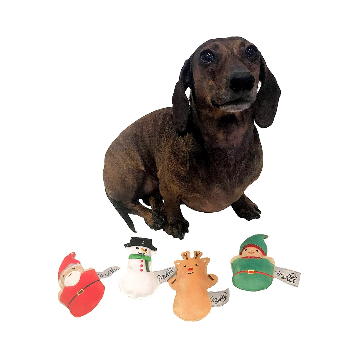 Midlee Mini Plush Christmas Dog Toys- Set of 4- Elf Reindeer Snowman & Santa (4")