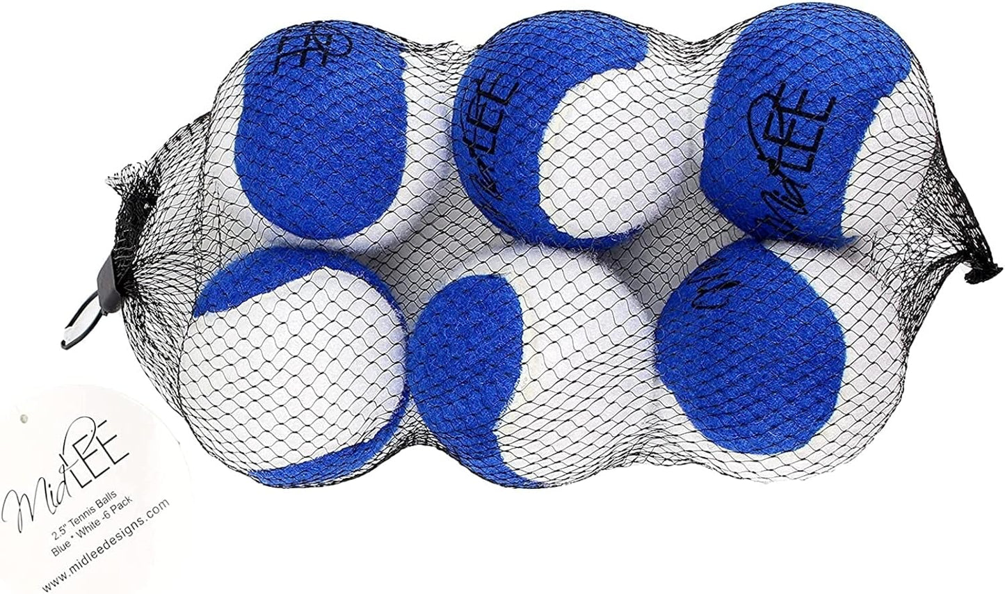 Midlee Dog Tennis Balls- Blue/White- Set of 6