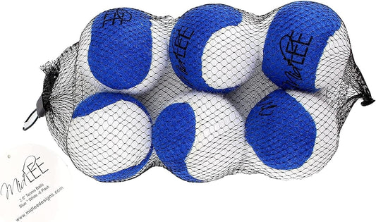 Midlee Dog Tennis Balls- Blue/White- Set of 6