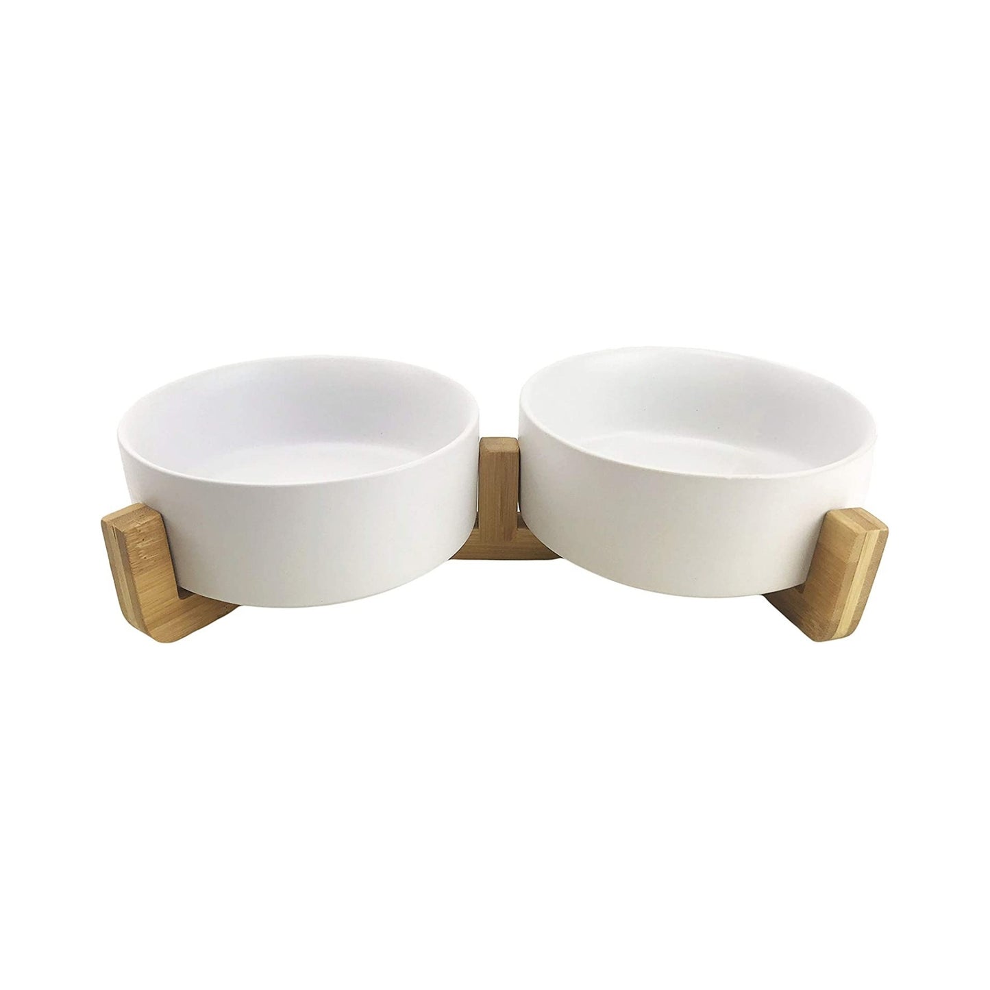 Midlee Modern Raised Pet Bowl on Stand (Double, White-Large)