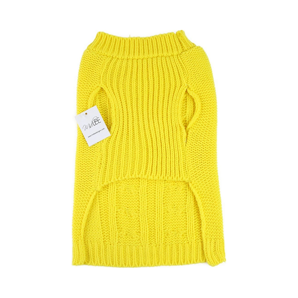 Midlee Cable Knit Dog Sweater (Small, Yellow)