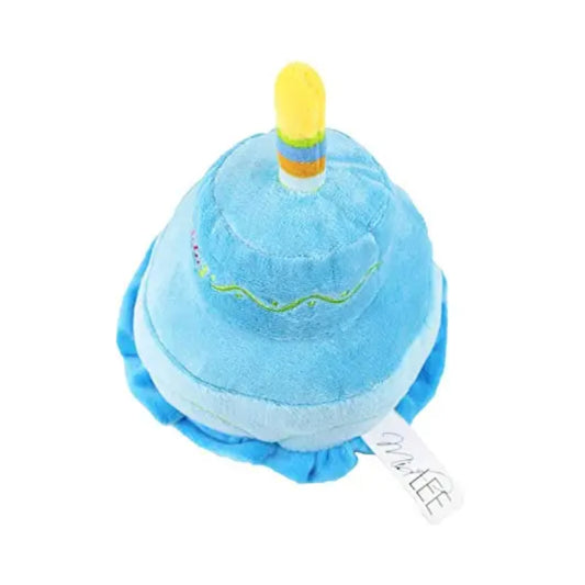 Midlee Birthday Cake Dog Toy- Blue 2 Layer Plush Squeaker Pet Boy Gift