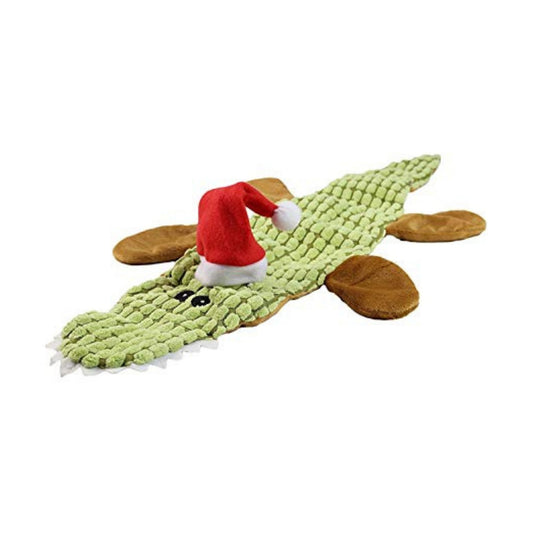 Midlee Alligator Stuffingless Dog Toy with Santa Hat