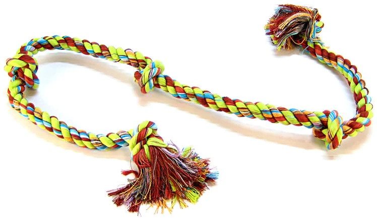 Flossy Chews Colored 5 Knot Tug Rope- Super X-Large (6' Long)
