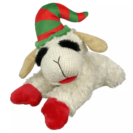 Multipet Holiday Lamb Chop with Elf Hat Dog Toy - 10"