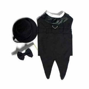 Black Dog Harness Tuxedo w/Tails Bow Tie Cotton Collar