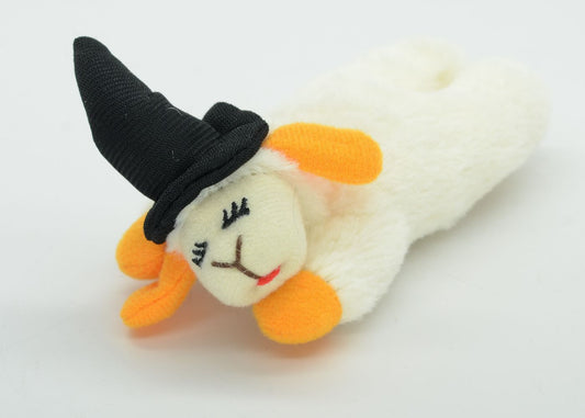 Multipet Halloween Lamb Chop with Black Witch Hat Cat Toy -  4"